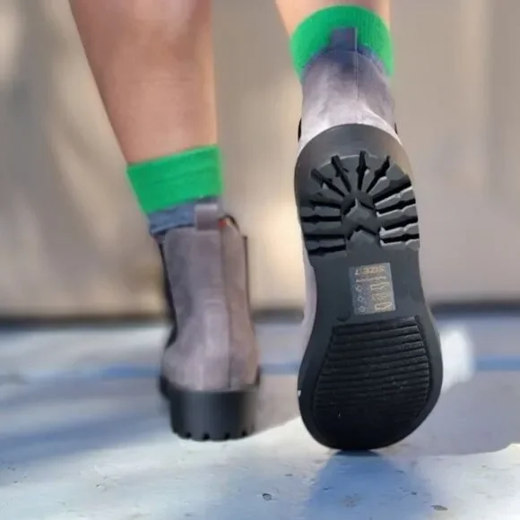 Grey Women’s Suede Ankle Chelsea Booties Flat Pull On Style - Picture 7 of 7